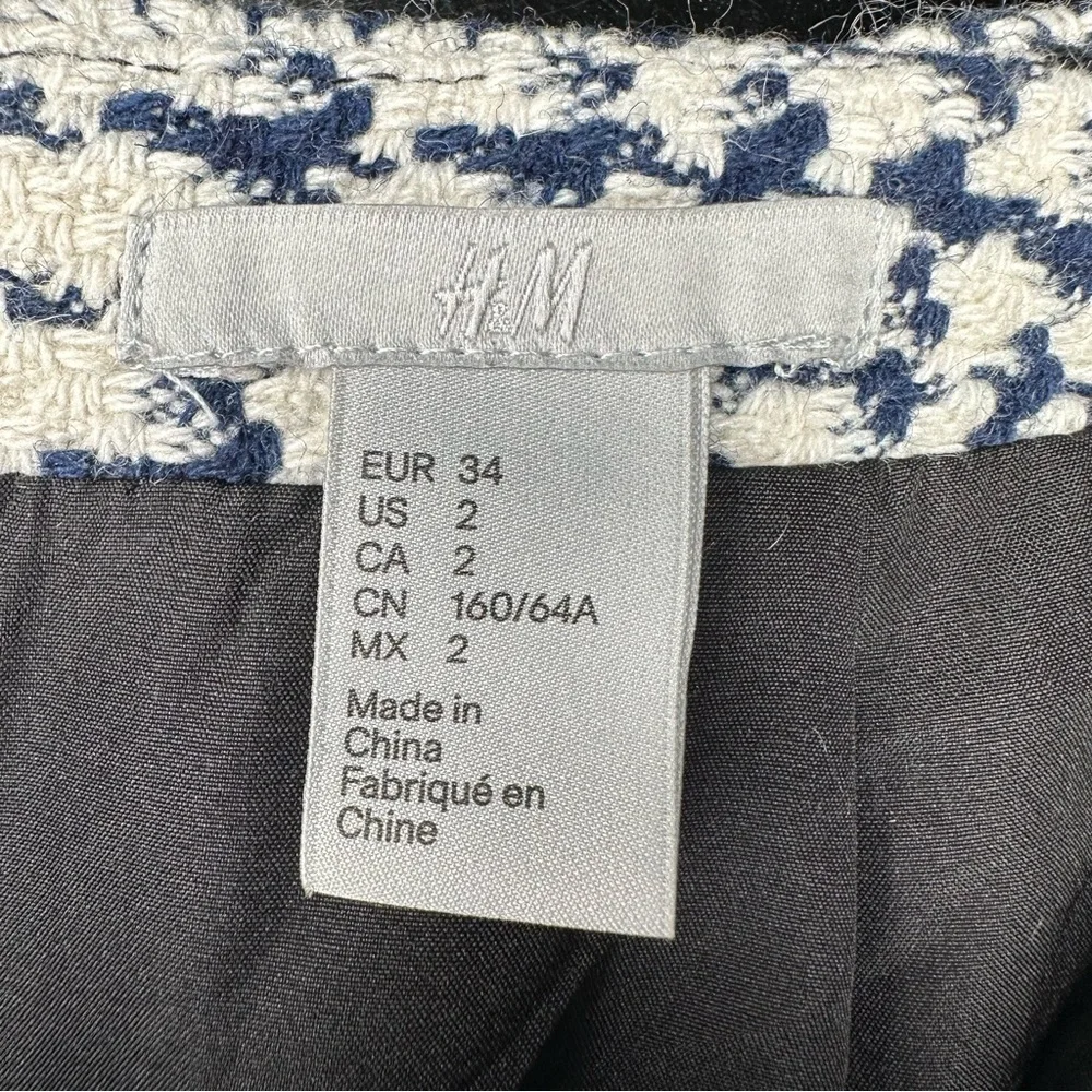 H&M Blue Black and White Tweed Mini Skirt Size 2